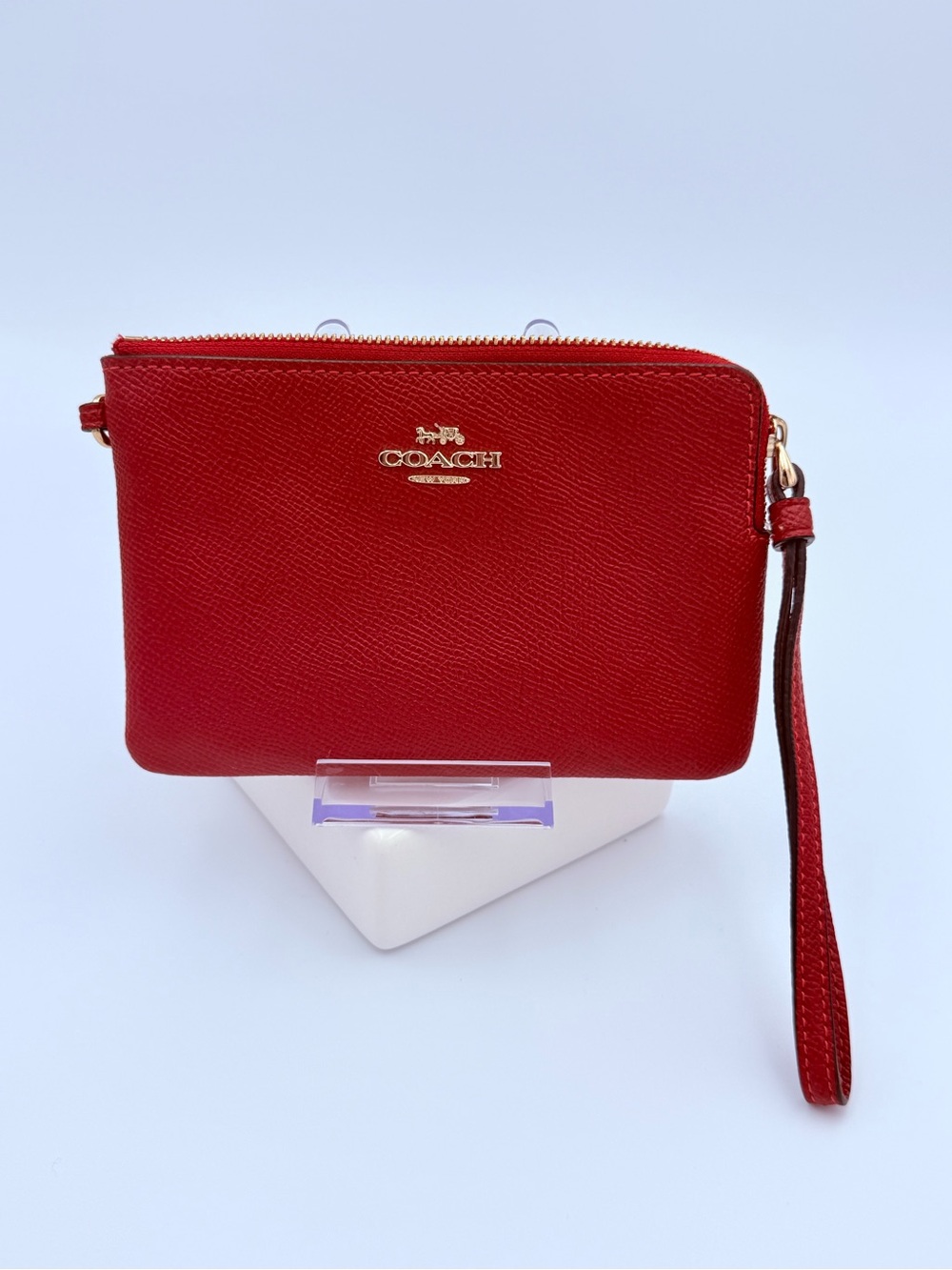 Coach Corner Zip Pebble Leather Wristlet